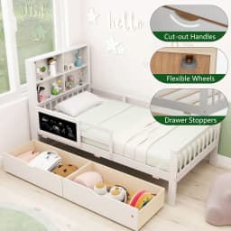 GOFLAME Single Size Bed Frame Solid Wood Platform Bed w/2 Storage Drawers