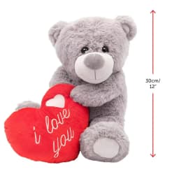 Large I Love You Teddy Bear - 16" Grey Plush with Red Heart & Embroidered Message - Perfect for Valentine's Day & Mother's Day