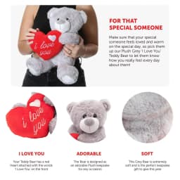 Large I Love You Teddy Bear - 16" Grey Plush with Red Heart & Embroidered Message - Perfect for Valentine's Day & Mother's Day