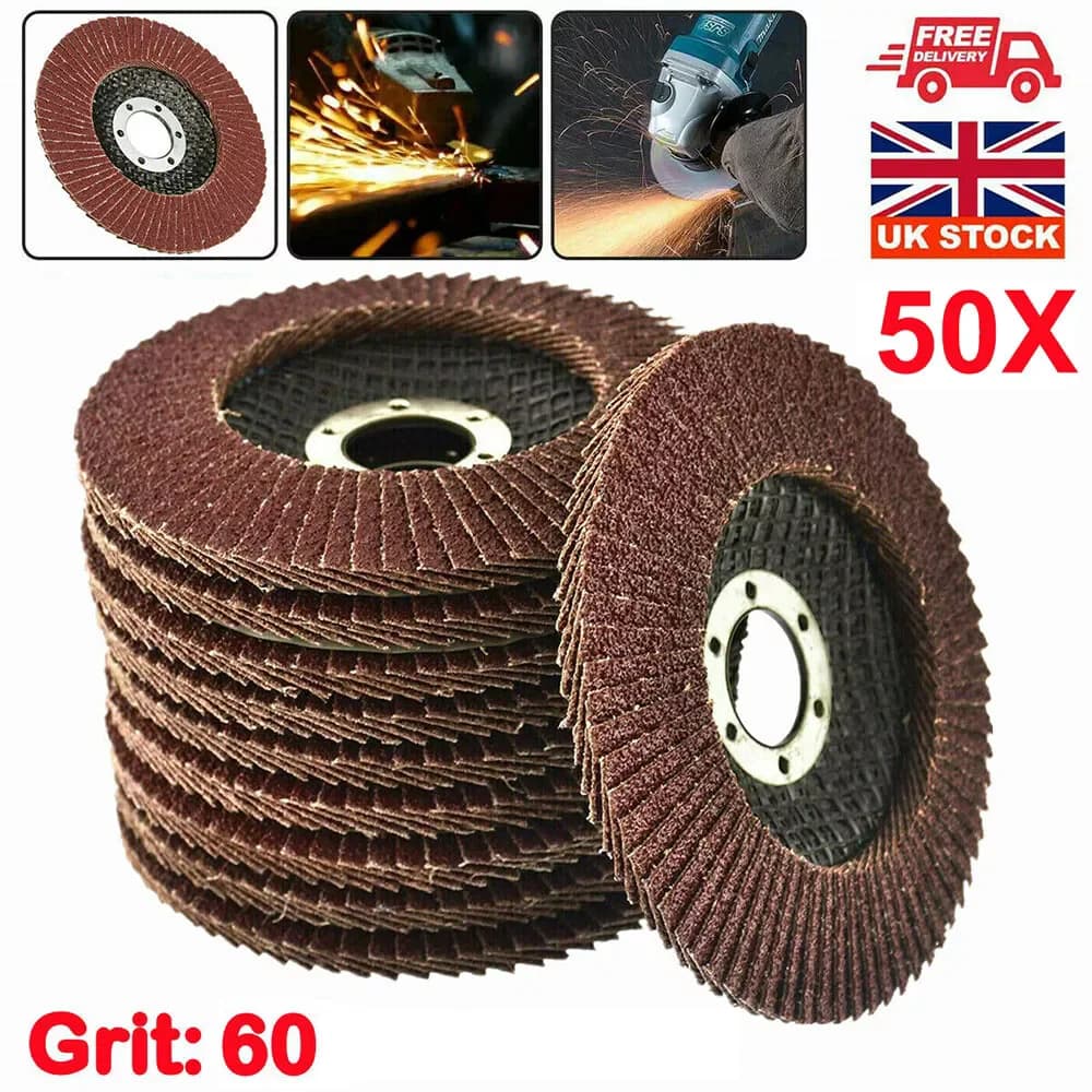 50pcs/set FLAP GRINDING SANDING DISCS 115mm 4.5" 40 60 80 120 GRIT ANGLE WHEEL