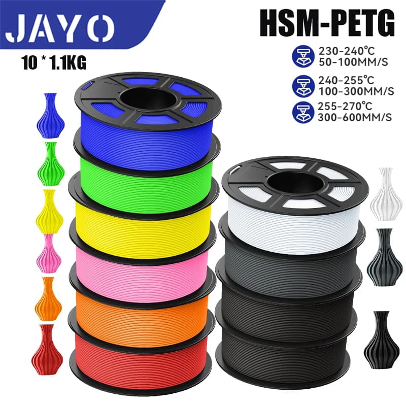 JAYO High Speed Matte PETG Multiple Colors Mixed 10Rolls Non-toxic Bubble Free Smooth Suitable Filament 175mm for 3D Printing