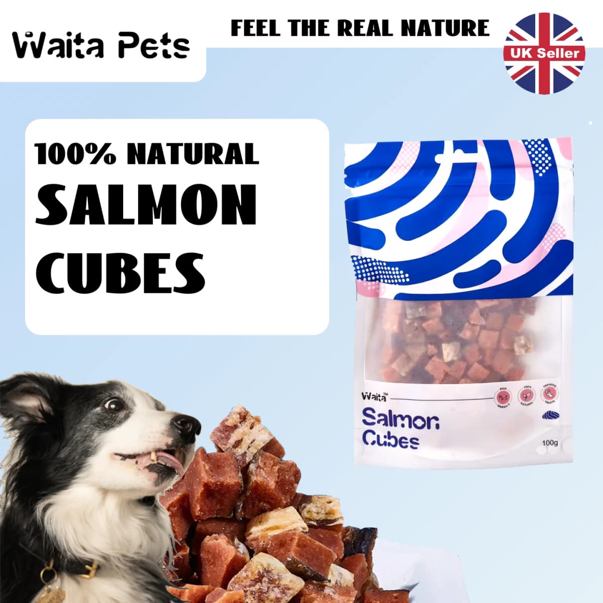Waita Air Dried Salmon Cube 100g Premium Pet Treats Cat Dog Nutrient Dense Skin Coat Rich Vitamins Minerals