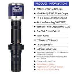Yizhan 1080P Digital Microscope 4K HDMI USB Microscope 48MP 13MP Type-C VGA 2K Camera 150X 215X C Mount Lens For PCB Soldering