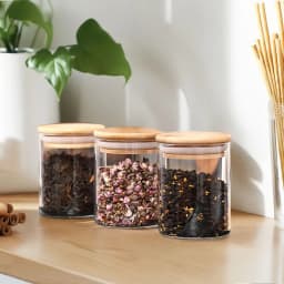 12Pcs Glass Spice Jar Set with Bamboo Lids, 5cm Dia x 7cm H
