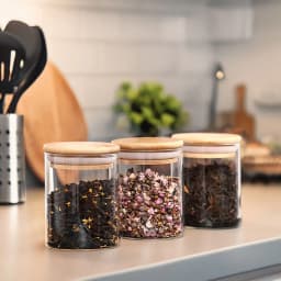 12Pcs Glass Spice Jar Set with Bamboo Lids, 5cm Dia x 7cm H