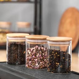 12Pcs Glass Spice Jar Set with Bamboo Lids, 5cm Dia x 7cm H