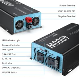 U.K Plug Pure Sine Wave Power Inverter 4000W 8000W(Peak) DC 12V To AC 240V LCD Display Remote Control Solar Car RV Boat Inverter