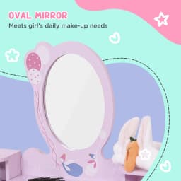HOMCOM 2 PCS Kids Wooden Dressing Table and Stool Girls Vanity Table with Mirror for Toddlers Age 3 Years +, Pink and White