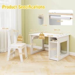 GOFLAME Kid’s Art Table & Chair Set with 4 Paint Cups & 2 Storage Shelves White