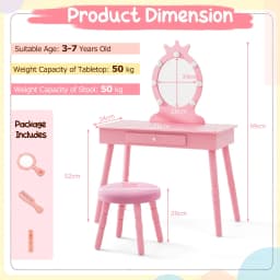 GOFLAME Princess Vanity Table & Chair Set Kids Vanity Set w/Lighted Mirror-Pink