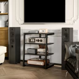 HOMCOM HiFi Rack Stand w/ Power Strip Rack 4-Tier Record Player Stand Black