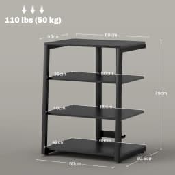 HOMCOM HiFi Rack Stand w/ Power Strip Rack 4-Tier Record Player Stand Black
