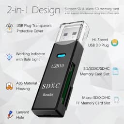 High Speed USB 3.0 Micros SDTF Card Reader Adapter Data Transmission up to 5Gbps Compatibility Multiple for PC Laptop Tablet
