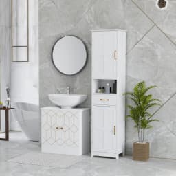 HOMCOM Bathroom Under Sink Cabinet for Basin with or without Pedestal White