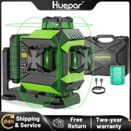 Huepar 703CG 360° Cross Line Laser Level 12 Lines Self-leveling 3D Green Beam Level Pulse Mode Adjust Bright Alignment Tools