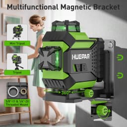 Huepar 703CG 360° Cross Line Laser Level 12 Lines Self-leveling 3D Green Beam Level Pulse Mode Adjust Bright Alignment Tools