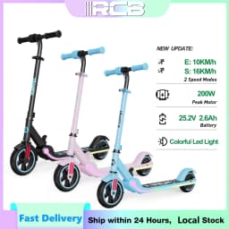RCB R11 Kids Electric Scooter for Age 6-12, 150W Motor, 3 Speed Modes up to 9.9 mph & 5 Miles Range, 7"/6" Solid Tyres, LED Lights & Display, Bluetooth Speaker, Foldable 6.65kg, CE Certified