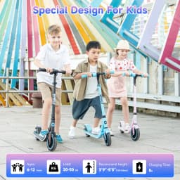 RCB R11 Kids Electric Scooter for Age 6-12, 150W Motor, 3 Speed Modes up to 9.9 mph & 5 Miles Range, 7"/6" Solid Tyres, LED Lights & Display, Bluetooth Speaker, Foldable 6.65kg, CE Certified