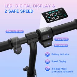 RCB R11 Kids Electric Scooter for Age 6-12, 150W Motor, 3 Speed Modes up to 9.9 mph & 5 Miles Range, 7"/6" Solid Tyres, LED Lights & Display, Bluetooth Speaker, Foldable 6.65kg, CE Certified