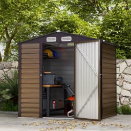 6.2 X 4.3ft Garden Metal Shed with Ventilation Slots for Garden, Patio, Oak