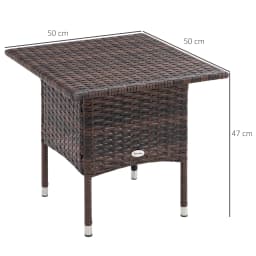 Outsunny Rattan Side Table, Outdoor Coffee Table with Plastic Board Under the Full Woven Table Top , Mixed Brown