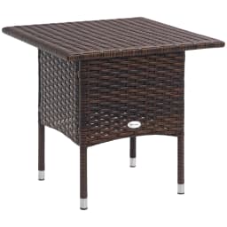Outsunny Rattan Side Table, Outdoor Coffee Table with Plastic Board Under the Full Woven Table Top , Mixed Brown