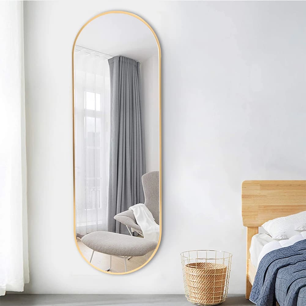 【Lifeideas】Modern Oval Metal Full Length Wall Mirror Gold/Black
