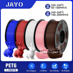 JAYO Filaments PETG 5 Rolls Mixed Colors 3D Printer Filament 1.75mm 100% No Bubble FDM 3D Printer Materials DIY Gift 1.1KG/1 Rol