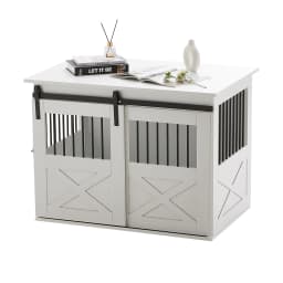 Voltsify Wooden Dog Crate with Lockable Barn Door, Storage Top & Anti-Chew Security for Small/Medium Pets