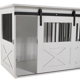 Voltsify Wooden Dog Crate with Lockable Barn Door, Storage Top & Anti-Chew Security for Small/Medium Pets