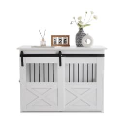Voltsify Wooden Dog Crate with Lockable Barn Door, Storage Top & Anti-Chew Security for Small/Medium Pets