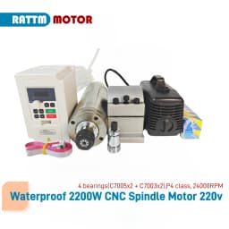 Waterproof 2200W CNC Spindle Motor 220v ER20 2.2kw Round Water Cooling Spindle 24000RPM +2.2kw VFD 48-63hz+Water Pump+80mm Clamp