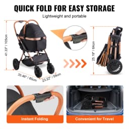 SucceBuy 66 lbs Pet Stroller Foldable Dog Puppy Stroller with Brakes Storage Basket Detachable Carrier for Small to Medium Dogs