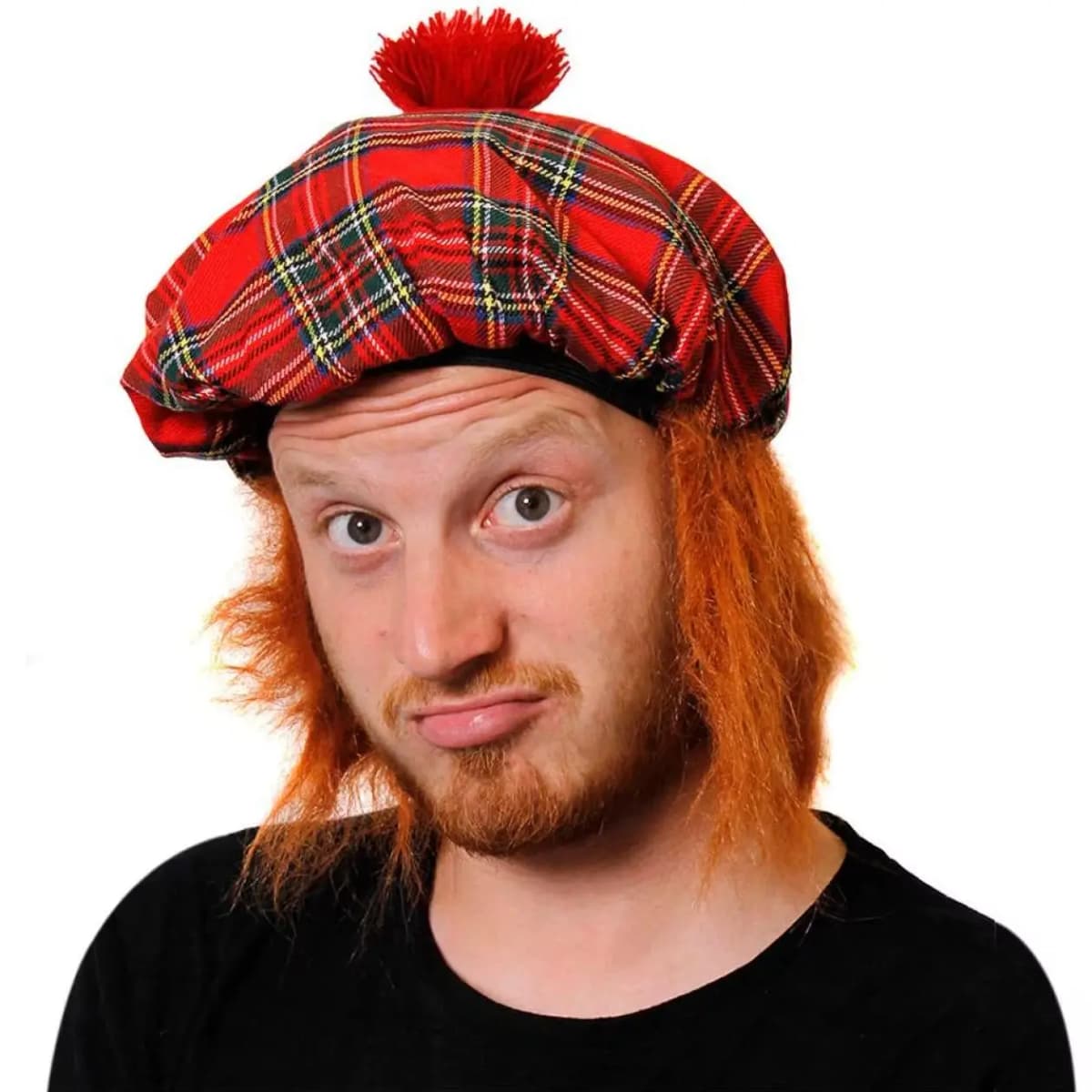 Tam O' Shanter Hat with Wig - Scottish Fancy Dress Hat with Attached Ginger Hair - St Andrews Day - Scotland Burns Night