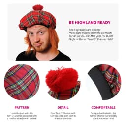 Tam O' Shanter Hat with Wig - Scottish Fancy Dress Hat with Attached Ginger Hair - St Andrews Day - Scotland Burns Night