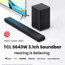 TCL S643WK 3.1 Sound Bar & Wireless Subwoofer, Roku TV Ready, S643W