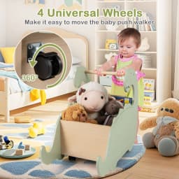 DORTALA 2 in 1 Wooden Baby Push Walker Toddler Shopping Cart w/Handle-Green