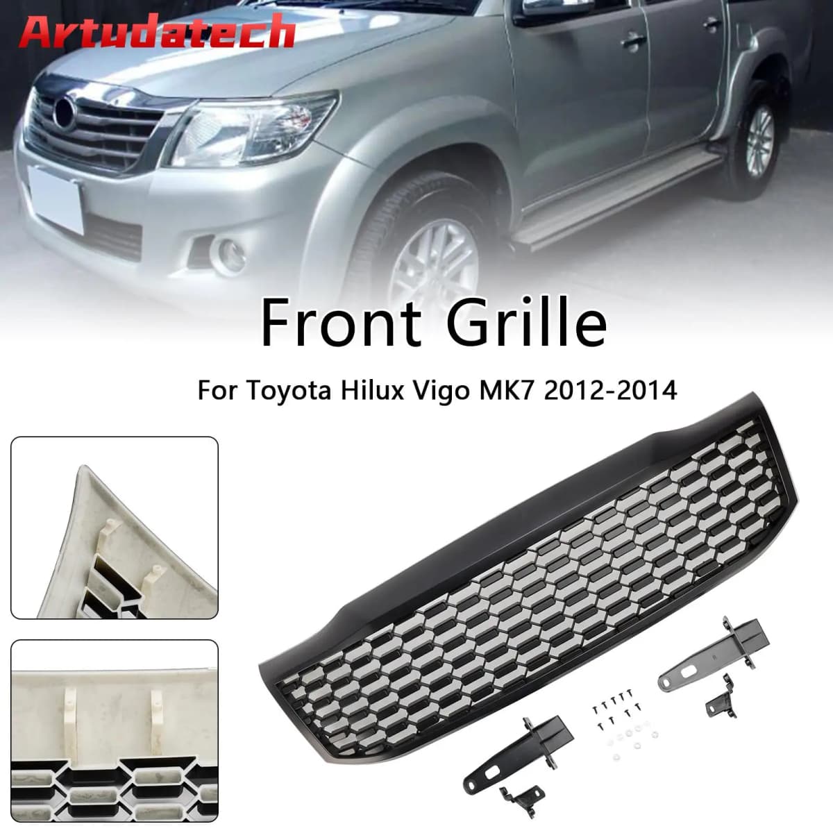 Artudatech Matt Black Front Bumper Grill Grille Fit for Toyota Hilux Vigo MK7 2012-2014