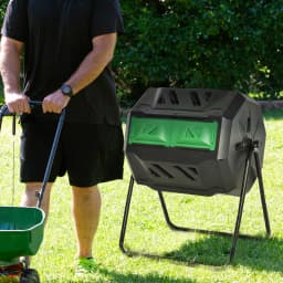 Garden Compost Bin 160L Dual Tumbler Rotating Outdoor Composter W/ Sliding Doors