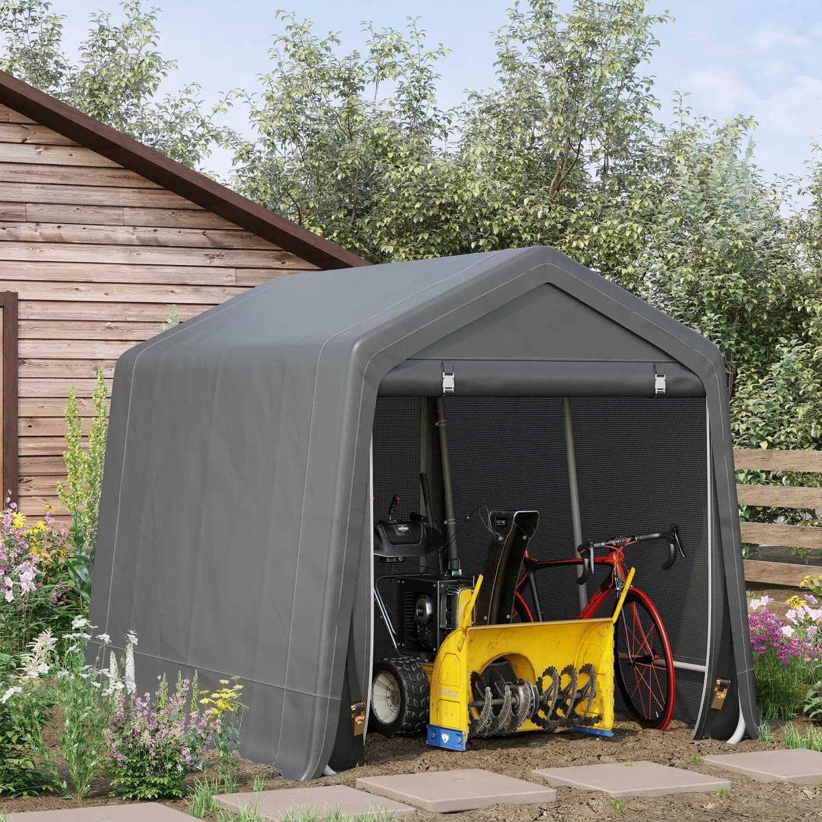 2.8m X 2.4m Garden Garage Storage Tent Metal Frame Bike Shed W/ Zipper Doors