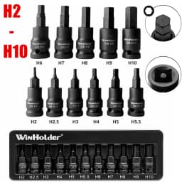 WinHolder 11PCS Impact HEX BIT Sockets Set 3/8" Drive Impact H2- H10 Allen Key Socket Set 55MM  CR-V Bit S2 Steel Socket Bit