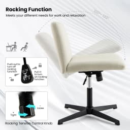 GOFLAME Criss Cross Legged Chair Home Office Chair w/ Wide Padded Seat-Beige