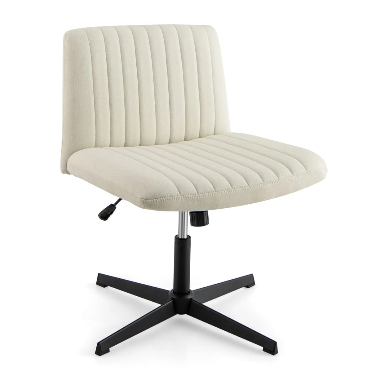 GOFLAME Criss Cross Legged Chair Home Office Chair w/ Wide Padded Seat-Beige