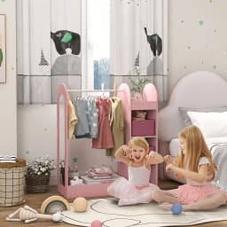 AIYAPLAY Kids Clothes Rail, Kids Dress Up Rail with Storage Shelf, Boxes, Mirror, Kids, Wardrobe for Bedroom, Kids Room, Nursery