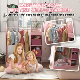 AIYAPLAY Kids Clothes Rail, Kids Dress Up Rail with Storage Shelf, Boxes, Mirror, Kids, Wardrobe for Bedroom, Kids Room, Nursery