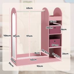 AIYAPLAY Kids Clothes Rail, Kids Dress Up Rail with Storage Shelf, Boxes, Mirror, Kids, Wardrobe for Bedroom, Kids Room, Nursery