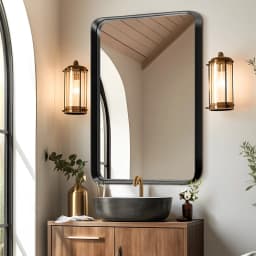 【Lifeideas】Rectangle Vanity Framed Mirror for Wall Matte Metal Framed Modern Mirror Tempered Glass For Living Room