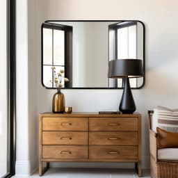 【Lifeideas】Rectangle Vanity Framed Mirror for Wall Matte Metal Framed Modern Mirror Tempered Glass For Living Room