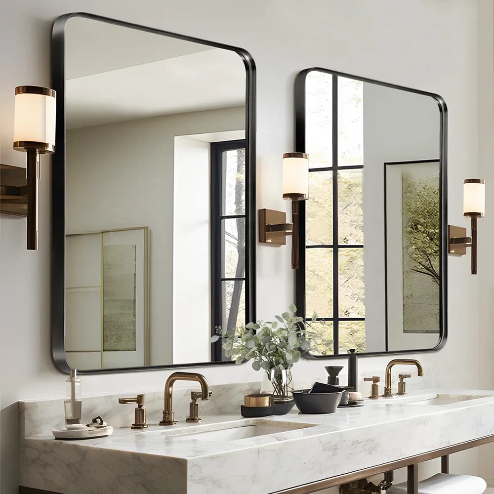 【Lifeideas】Rectangle Vanity Framed Mirror for Wall Matte Metal Framed Modern Mirror Tempered Glass For Living Room