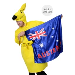 Australian Kangaroo Costume - Kangaroo Suit with Attached Australian Flag Cape - Perfect for Australia Day & Sporting Events